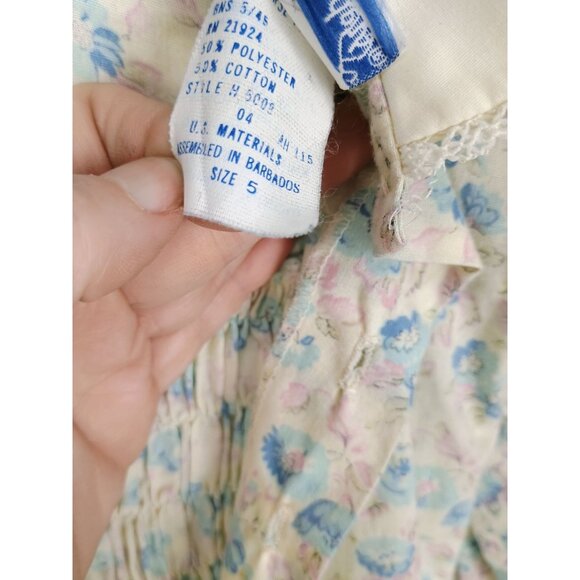 Polly Flinders Long Sleeve Floral Vintage Smocked Girls Size 5 Dress - Picture 9 of 9